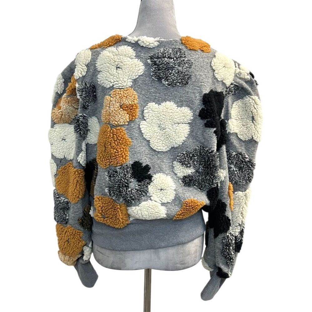 Trendy Floral Print Cropped Bomber Jacket Gray XL Fall Party Textured - Picture 9 of 15